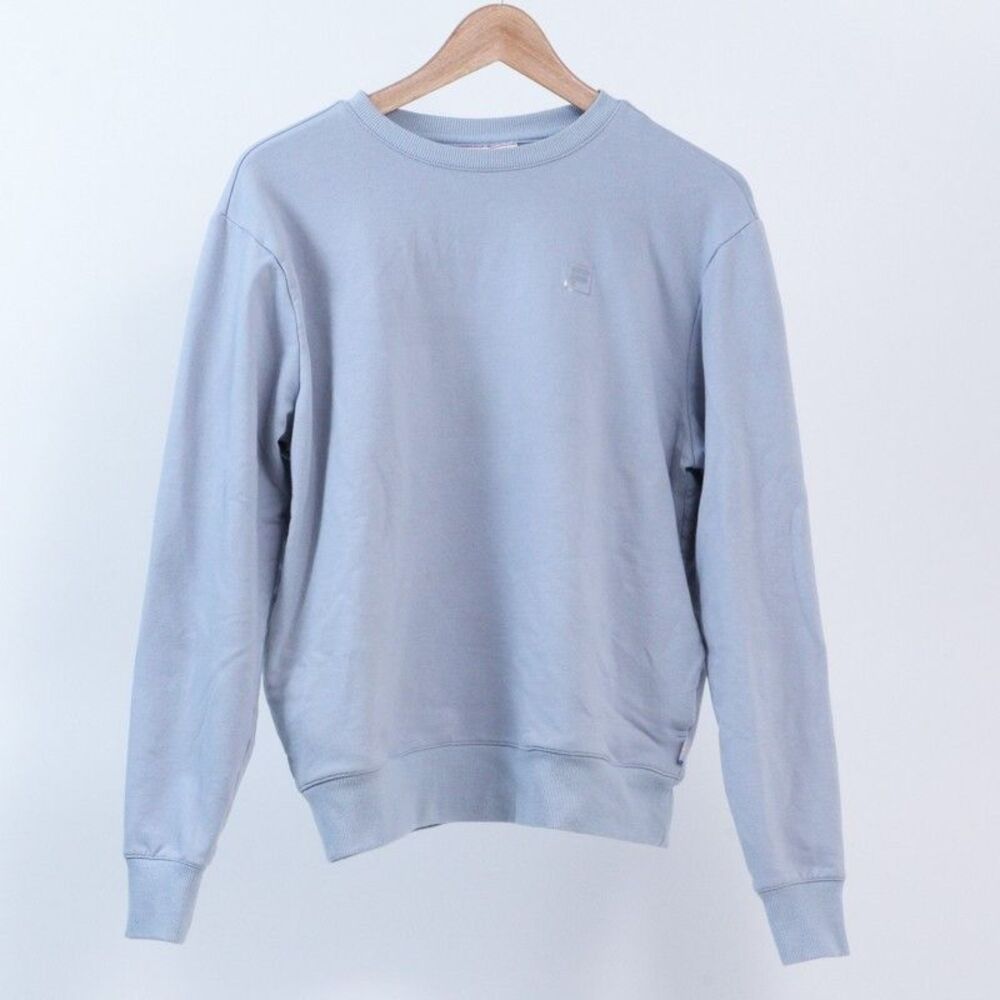 FILA Women's Crewneck Sweatshirt Blue Cotton F-box Logo Side Seam Pockets Medium